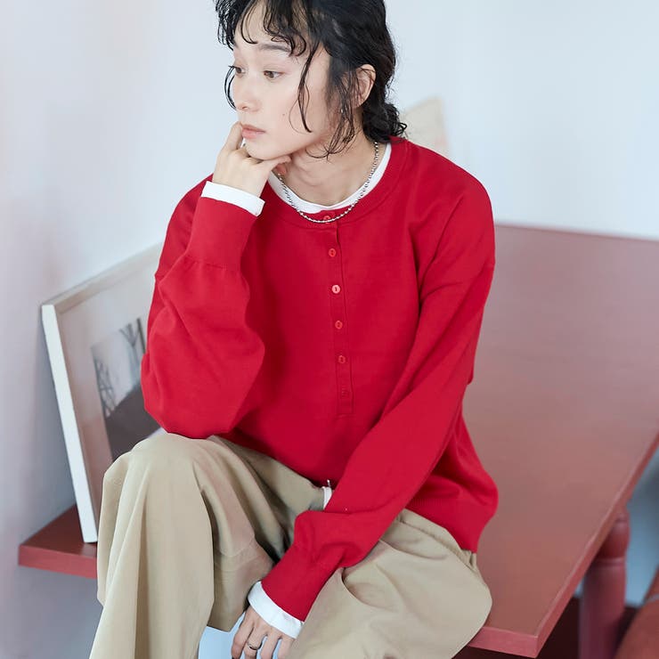 RED | 【新色登場 セットアイテム】2wayヘンリーネックニットセット（WEB限定カラー… | coen【women】