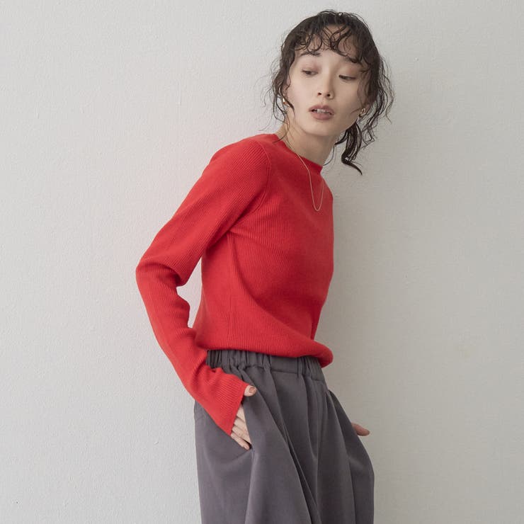 RED | 【帯電防止】モチモチリブクルーネックニット | coen【women】