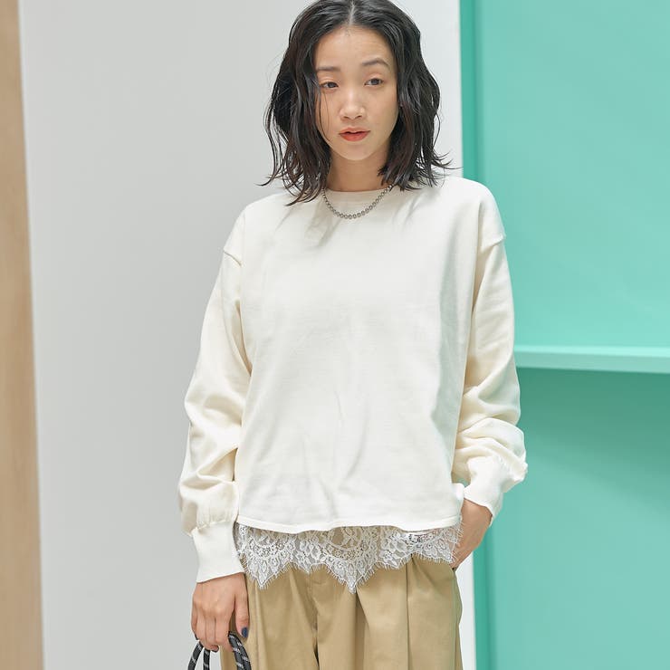 OFF WHITE | 【セットアイテム】裾レースレイヤードニットセット（WEB限定カラーあり） | coen【women】