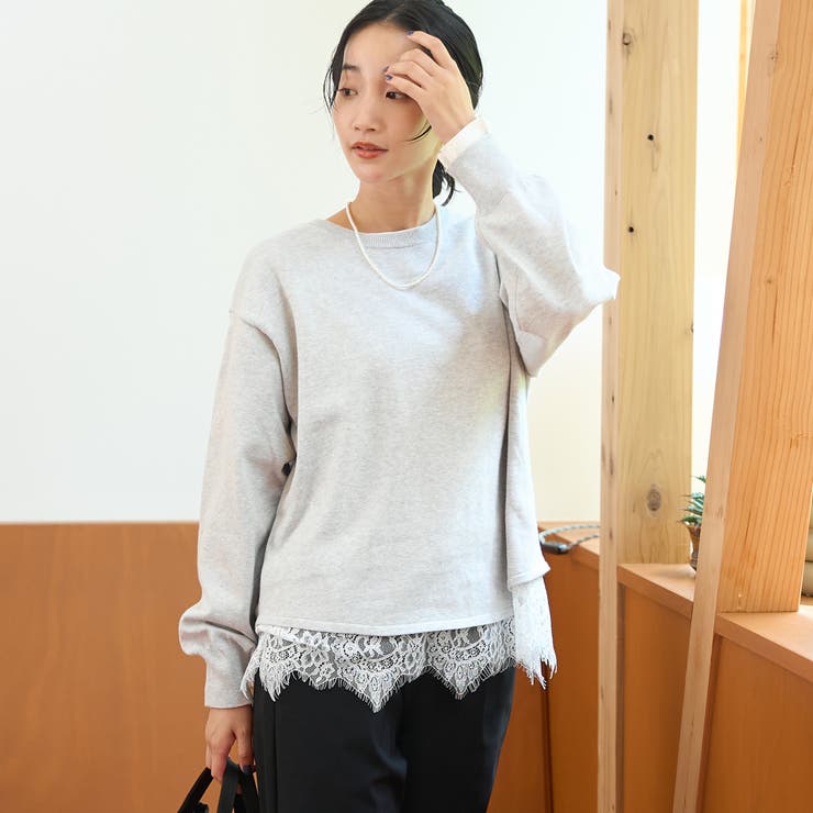 LT.GRAY | 【セットアイテム】裾レースレイヤードニットセット（WEB限定カラーあり） | coen【women】