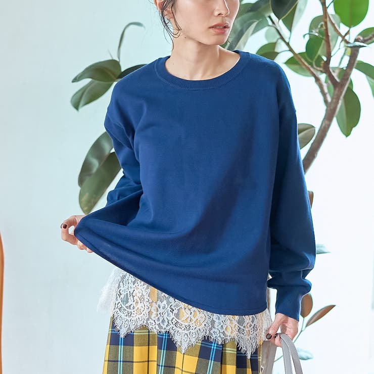 NAVY | 【セットアイテム】裾レースレイヤードニットセット（WEB限定カラーあり） | coen【women】