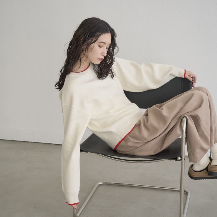 OFF WHITE | 配色デザイン レイヤード風スウェットライクニット【Youtube紹介アイテム】 | coen【women】