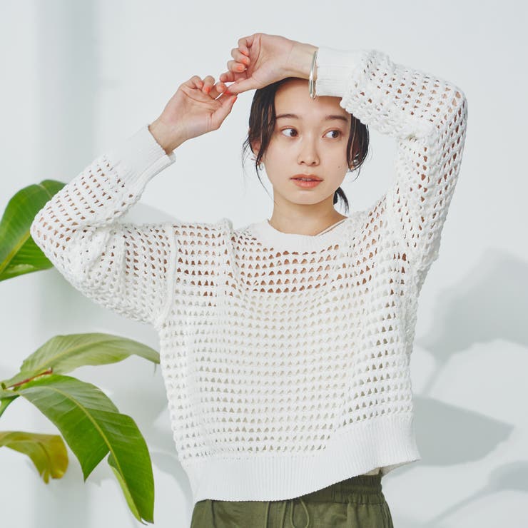 OFF WHITE | 透かし編み柄サマーニットプルオーバー | coen【women】