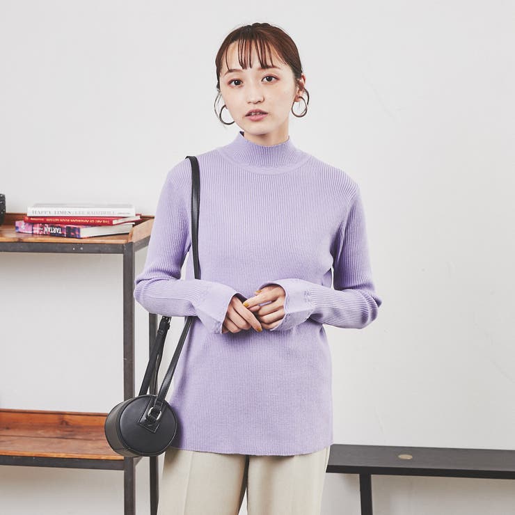 洗える］もちふわ袖フレアハイネックリブニット[品番：COEW0003617