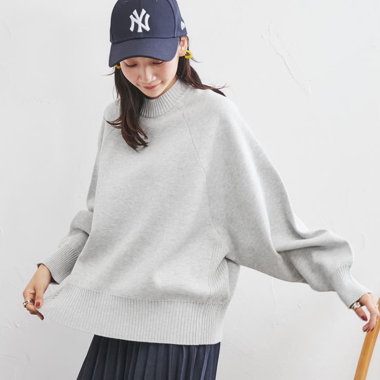 洗える］スウェットライクモックネックニット[品番：COEW0003611