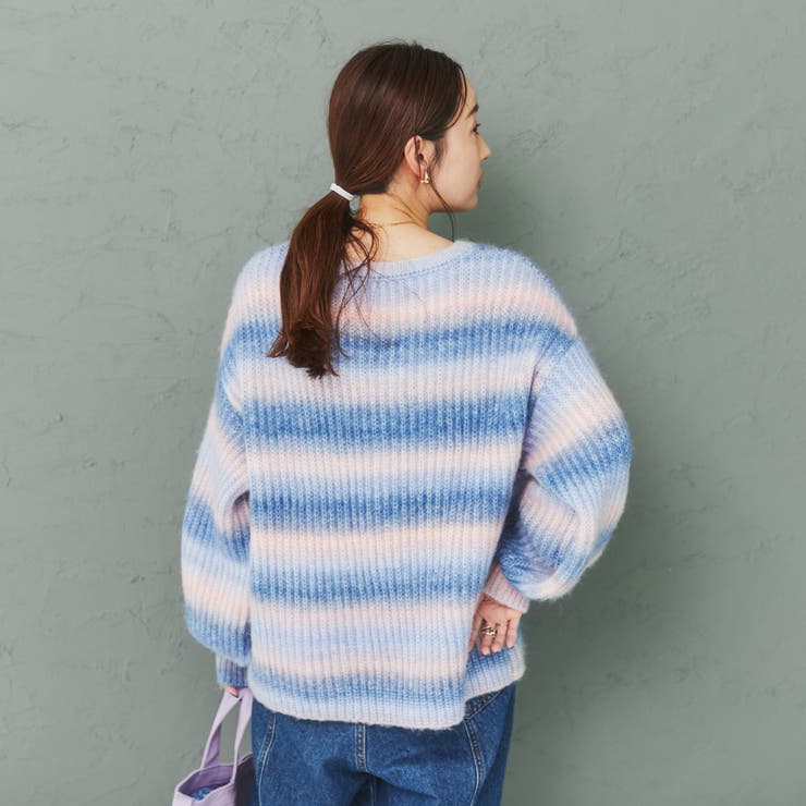 星型グラデーション ニットマット ふわふわファー縁 洗える］ふわふわグラデーションニット[品番：COEW0003861]｜coen