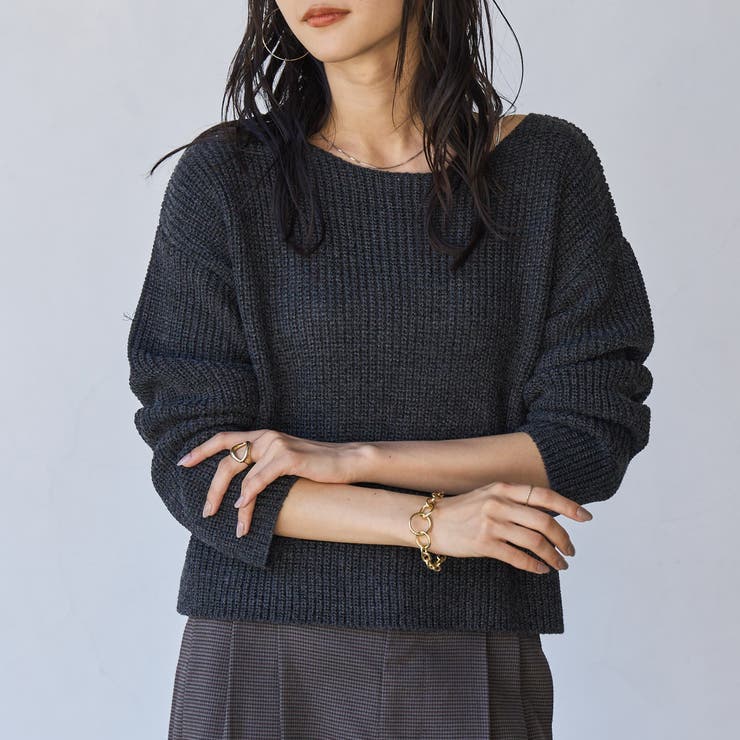 DK.GRAY | ローゲージ畦ラメボートネックニット | coen【women】
