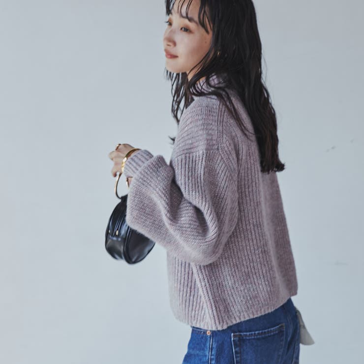 MIXラメハイネックアゼ編みニット（WEB限定カラー）[品番：COEW0004903