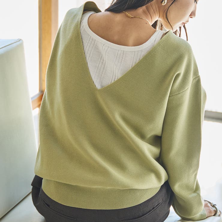 LIME】【WEB限定】2WAYミラノリブ深Vネックニット[品番：COEW0004939