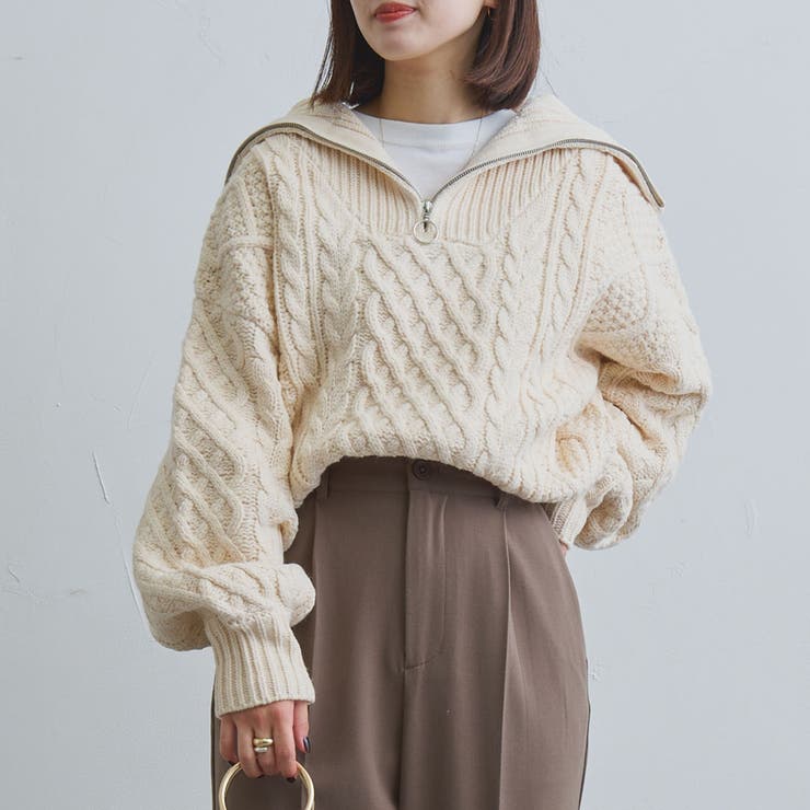 OFF WHITE | ケーブルハーフジップニット | coen【women】