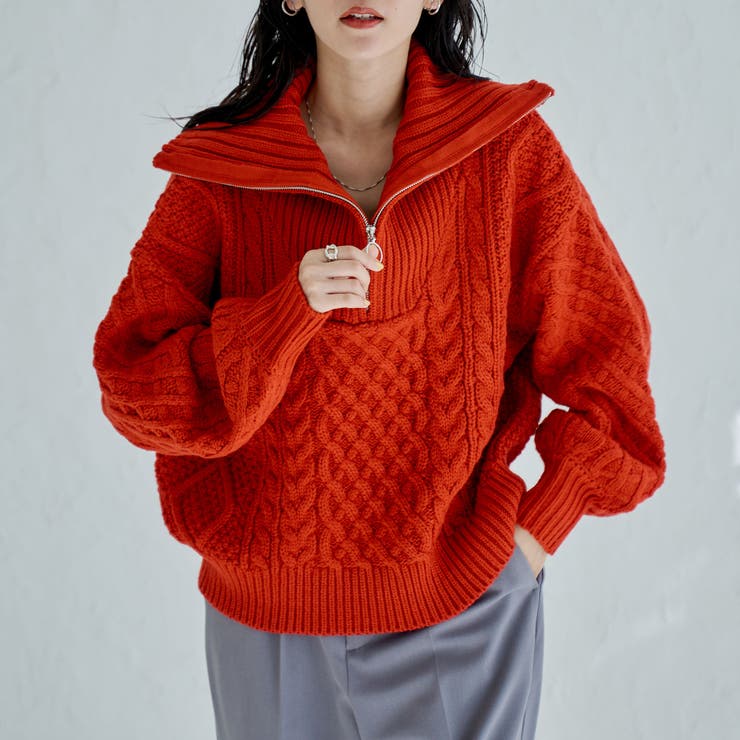 ORANGE | ケーブルハーフジップニット | coen【women】