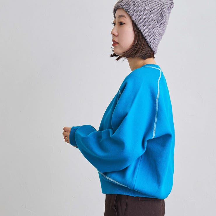 美品 45R でこぼこアルルのスウェットセーター ブルー 日本製 クリーニング済 定価3.3万 45R 45rpm フォーティファイブアール でこぼこ裏毛の全員