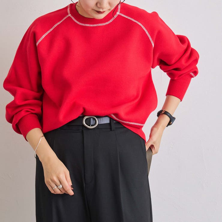 RED | 配色ステッチスウェットライクニット | coen【women】