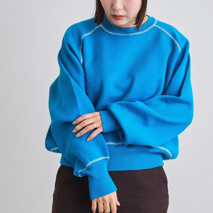 COBALT | 配色ステッチスウェットライクニット | coen【women】