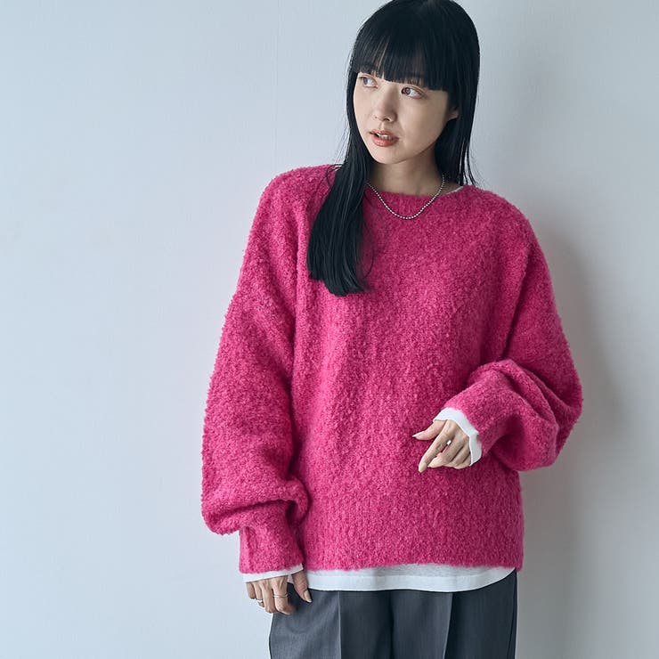 フワ軽あったか】ブークレボートネックニット[品番：COEW0006111