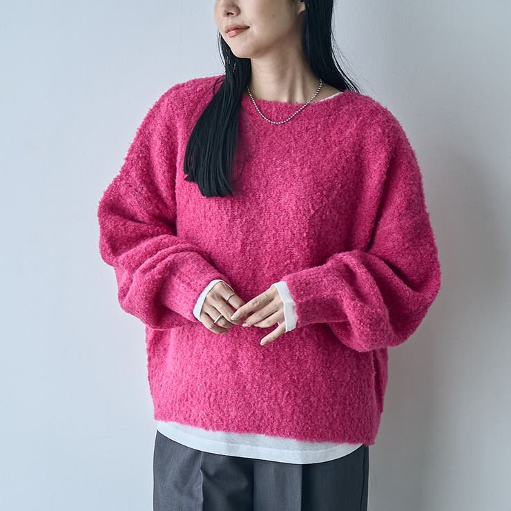 フワ軽あったか】ブークレボートネックニット[品番：COEW0006111