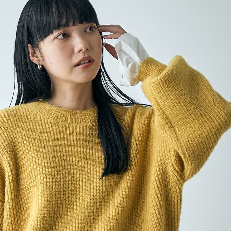 起毛アゼ編みクルーネックチュニックニット[品番：COEW0006567]｜coen