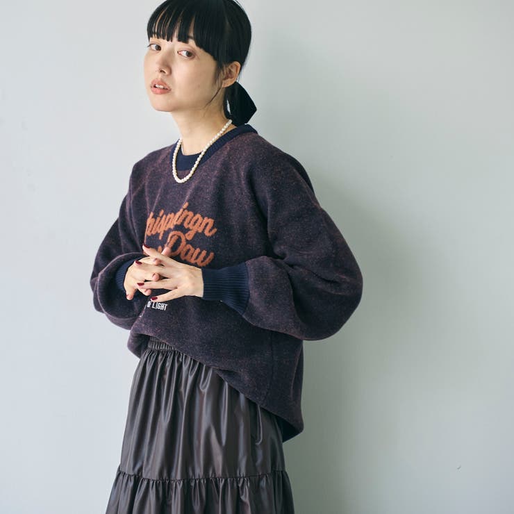 【もちフワ触感×1枚で映えるロゴデザイン】フェザーヤーンロゴジャガードニット | coen【women】 | 詳細画像26 