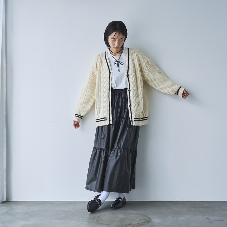 ケーブル編みVネックラインカーディガン[品番：COEW0006598]｜coen