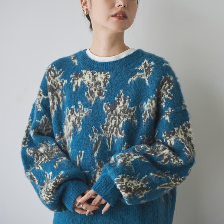 TURQUOISE | 【ふんわりルーズなイマドキニット】ニュアンスフラワージャガードニット | coen【women】