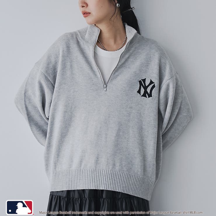LT.GRAY | 【1枚で着映え】MLB別注ワンポイントロゴハーフジップニット | coen【women】