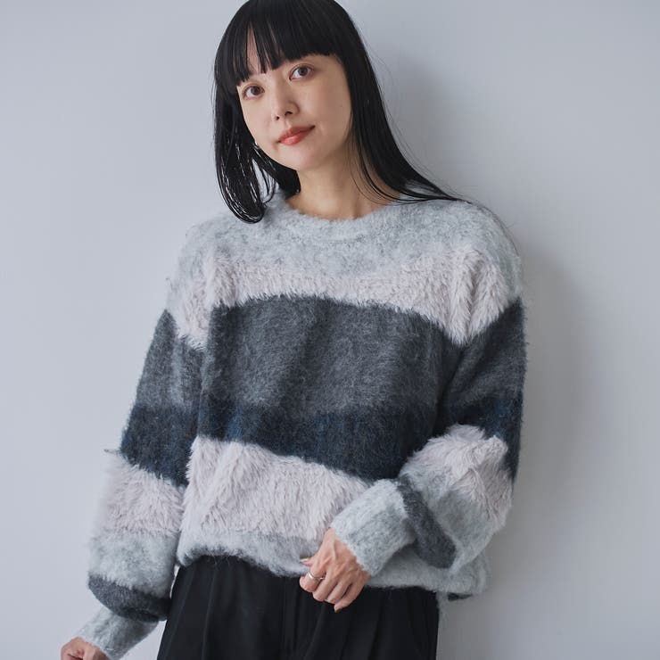 DK.GRAY | ミックスヤーンカラーブロックニット | coen【women】