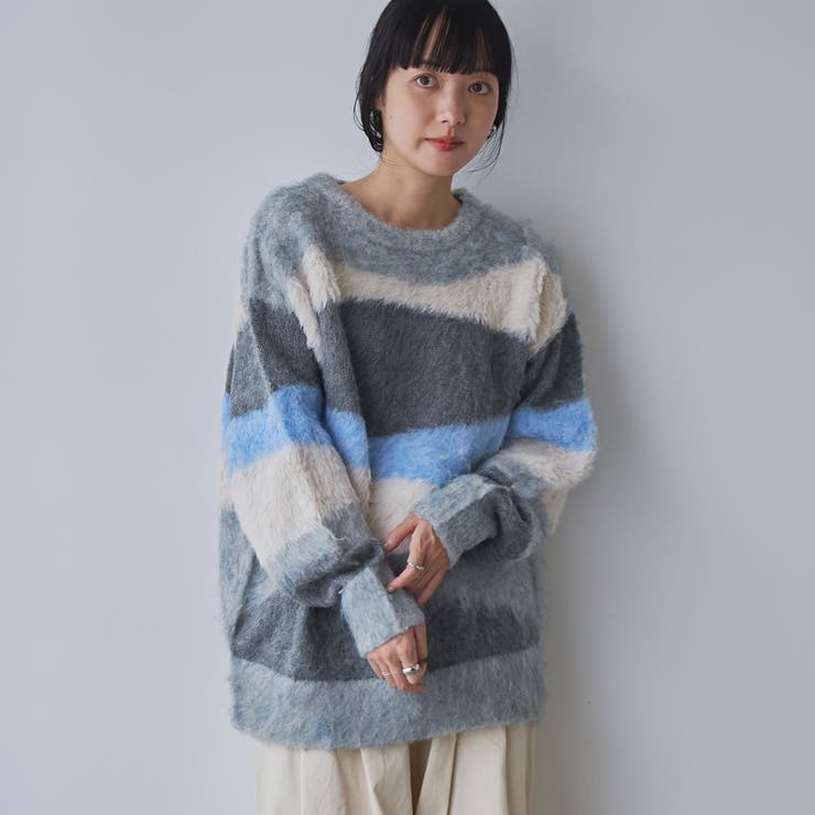 LT.BLUE | ミックスヤーンカラーブロックニット | coen【women】