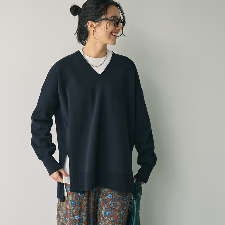 NAVY | ミラノリブVネックニット | coen【women】