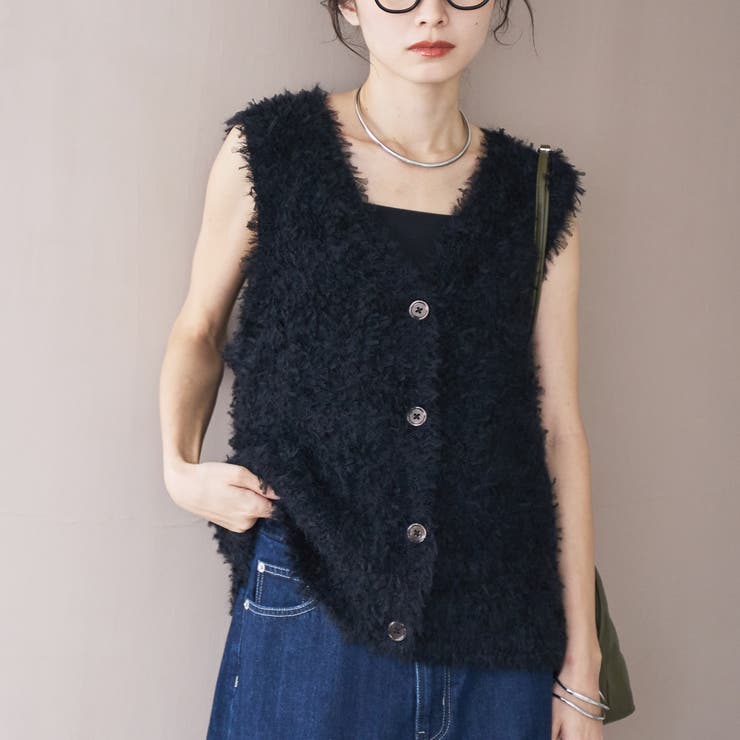 BLACK | チュールフェザーヤーンニットベスト | coen【women】