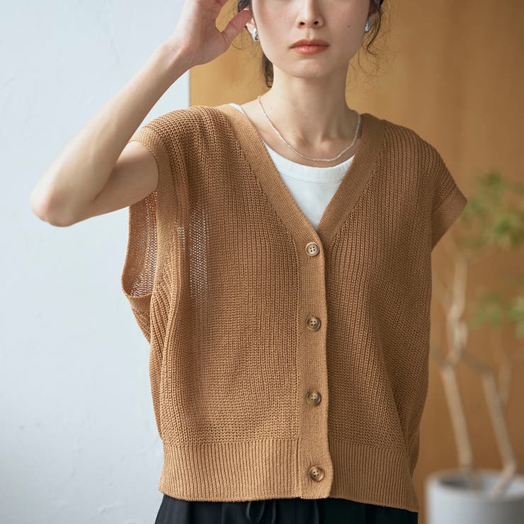 MD.BROWN | ペーパーライクヤーン  2way畔Vネックニットベスト | coen【women】
