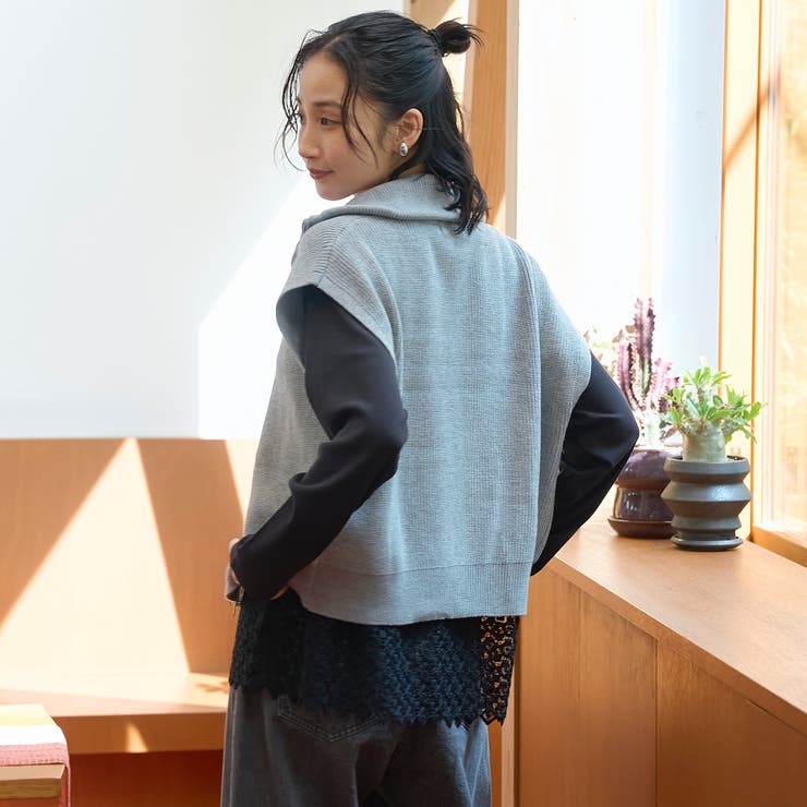 ハイネック 畔編みダブルジップニットベスト | coen【women】 | 詳細画像13 