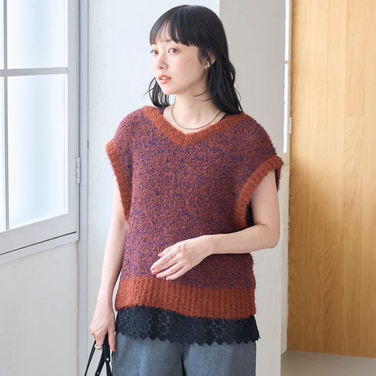 前後2wayフェザーミックスヤーン Vネックニットベスト | coen【women】 | 詳細画像18 