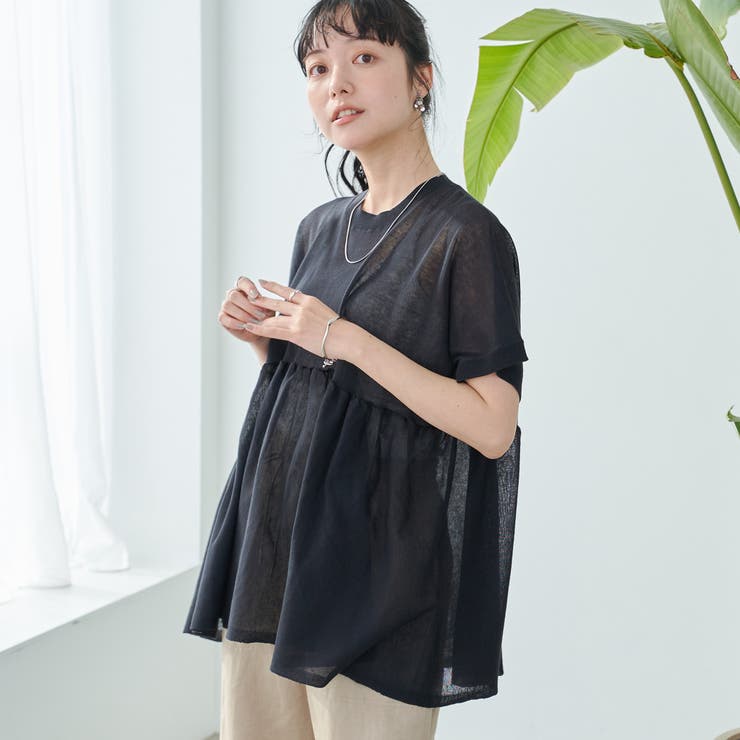 BLACK | サラコ切替ギャザードルマンサマーニット | coen【women】