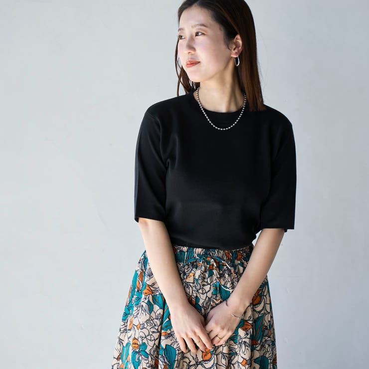BLACK | サラコソウバリクルー5分袖サマーニット | coen【women】