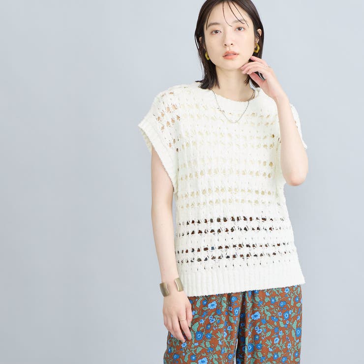 OFF WHITE | テープヤーン透かし編みベスト | coen【women】
