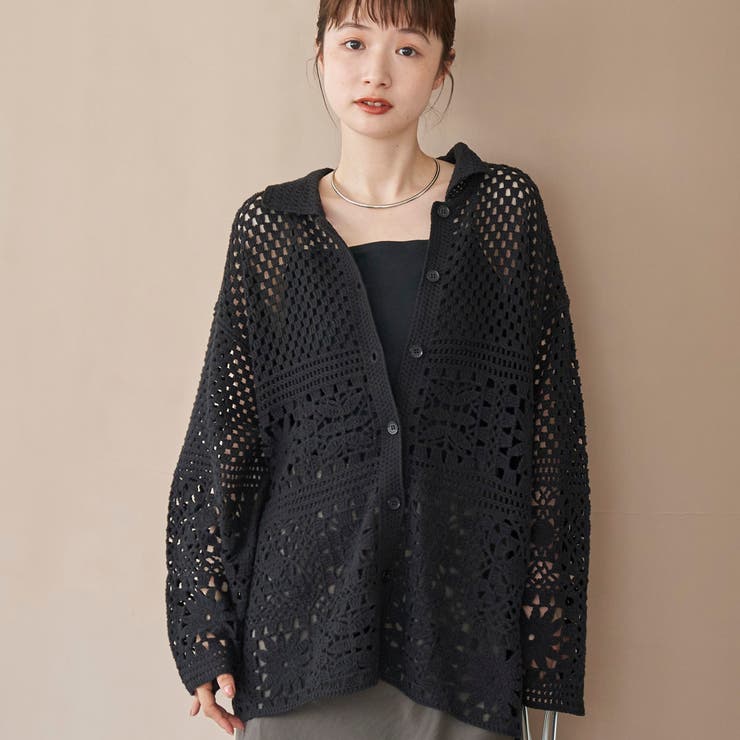 クロシェ襟付きニットカーディガン | coen【women】 | 詳細画像2 