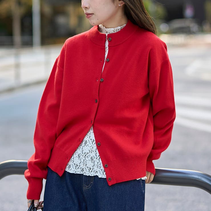 RED | モチモチモックネック ウォッシャブルニットカーディガン | coen【women】