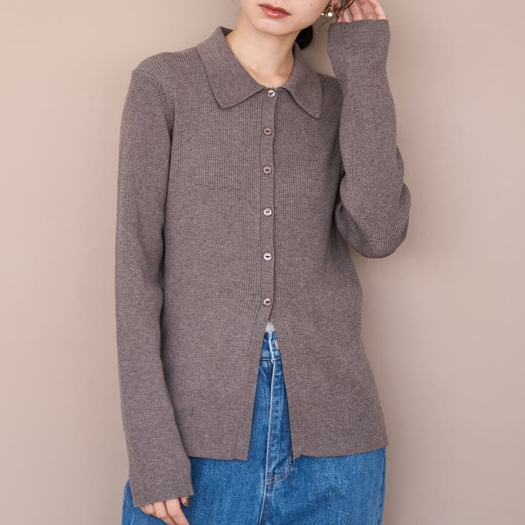 MOCA | ウール混 襟付きリブニットカーディガン | coen【women】