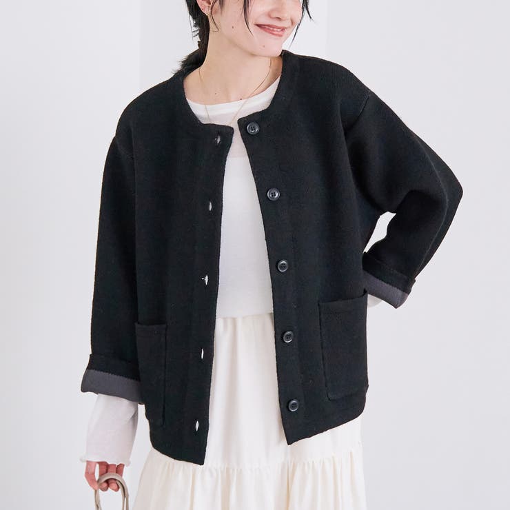 BLACK | ダブルフェイス アウターライクニットカーディガン | coen【women】