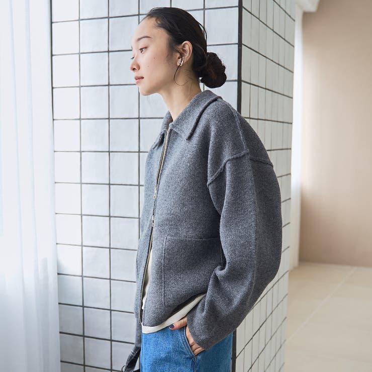襟付きダブルジップニットジャケット | coen【women】 | 詳細画像3 