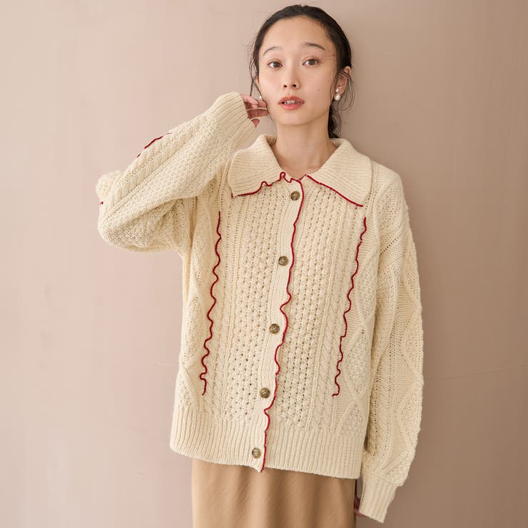 配色メローケーブル編みニットカーディガン | coen【women】 | 詳細画像2 