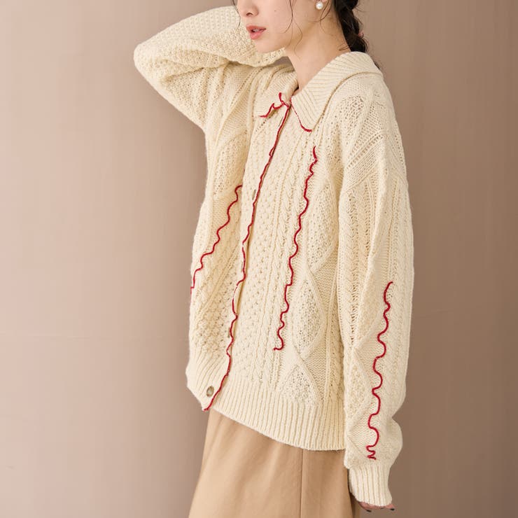 配色メローケーブル編みニットカーディガン | coen【women】 | 詳細画像3 