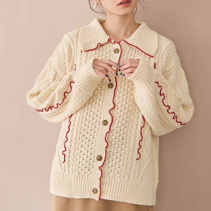 OFF WHITE | 配色メローケーブル編みニットカーディガン | coen【women】