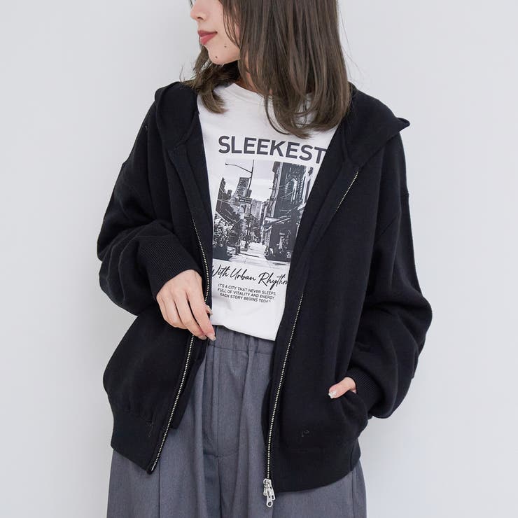 BLACK | スウェットライク ニットジップパーカー | coen【women】