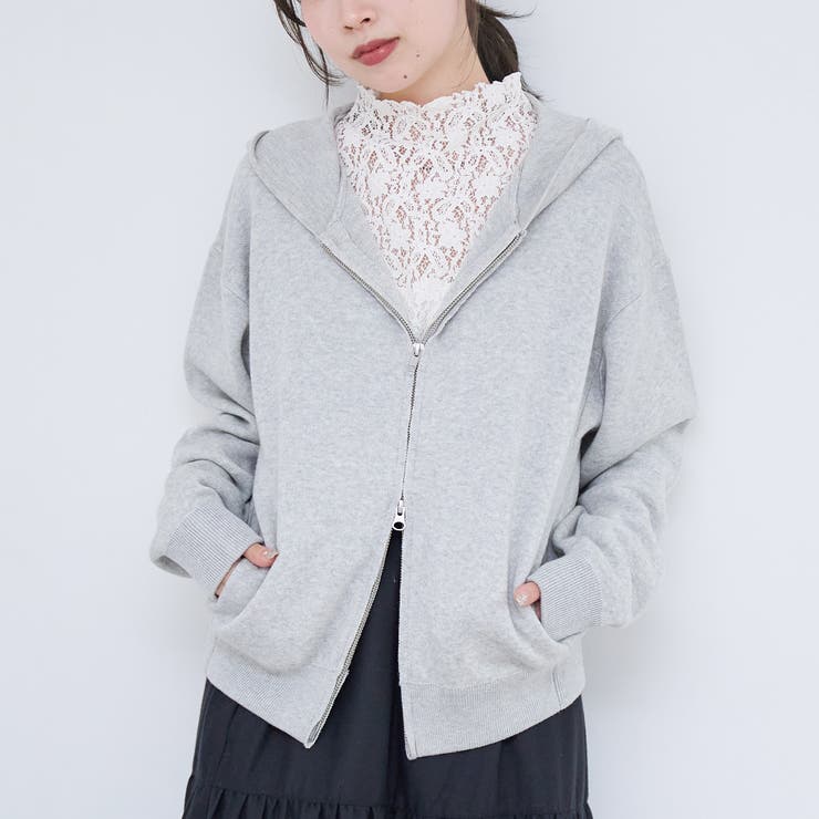 LT.GRAY | スウェットライク ニットジップパーカー | coen【women】