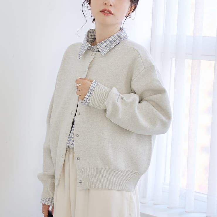 LT.GRAY | 【選べる6色展開 スプリングカラー】袖刺繍 スウェットライクハイゲージニットカー… | coen【women】