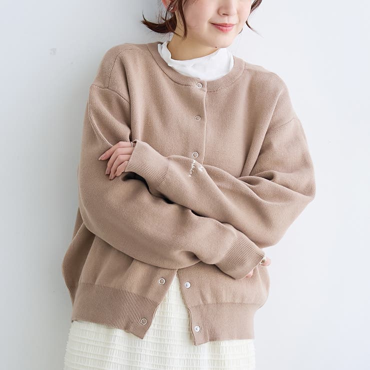 BEIGE | 【選べる6色展開 スプリングカラー】袖刺繍 スウェットライクハイゲージニットカー… | coen【women】