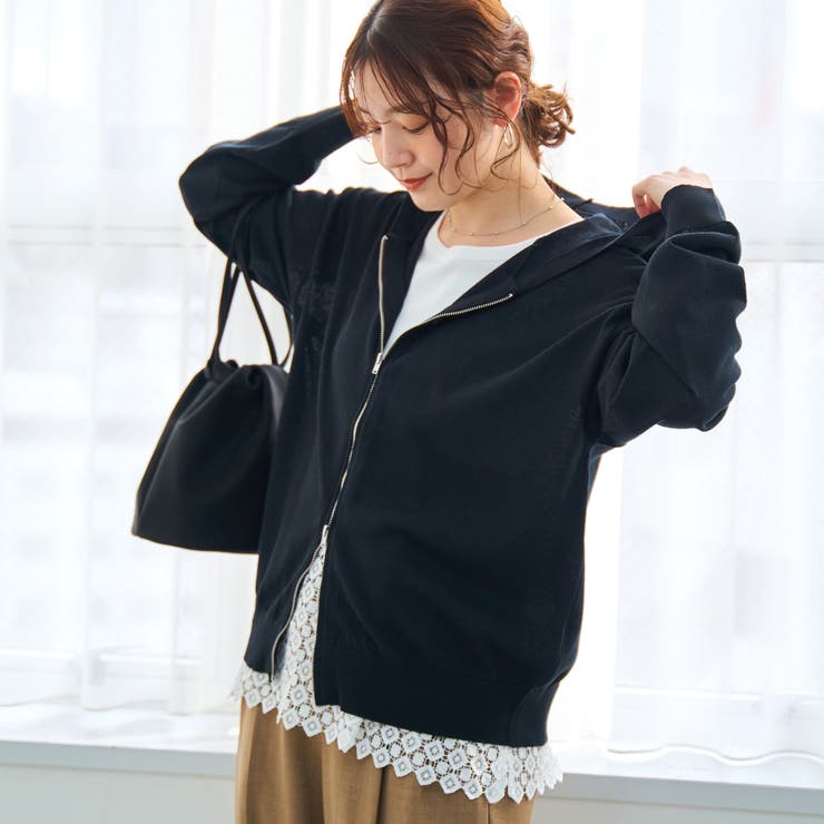 BLACK | シアーニット ダブルジップパーカー | coen【women】