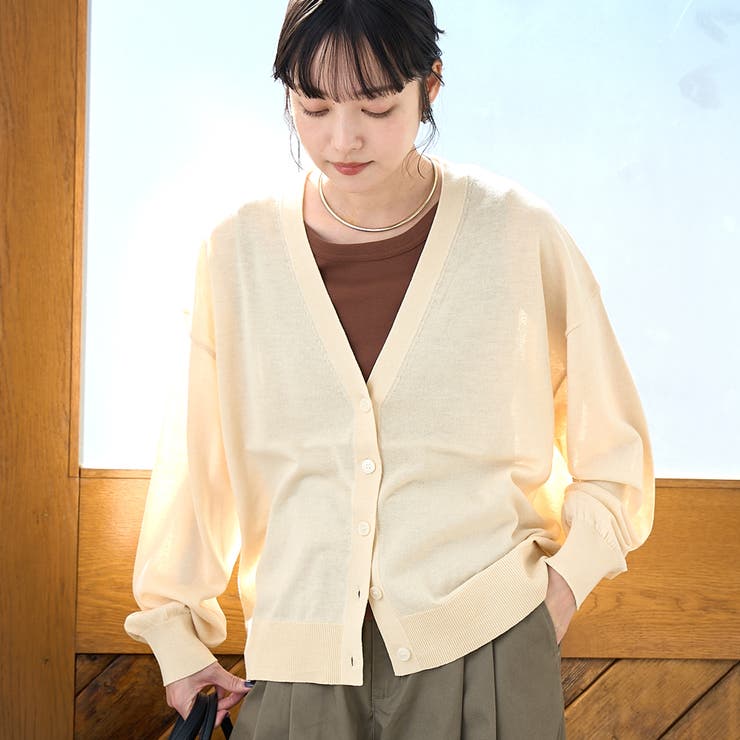NATURAL | シアーニット Vネックカーディガン | coen【women】