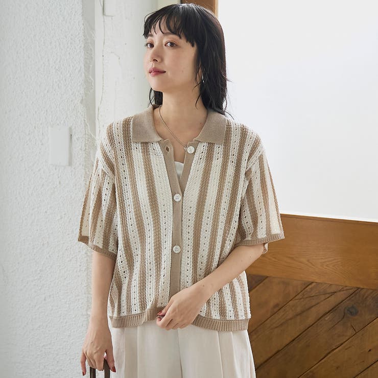 襟付き半袖メッシュニットカーディガン | coen【women】 | 詳細画像16 